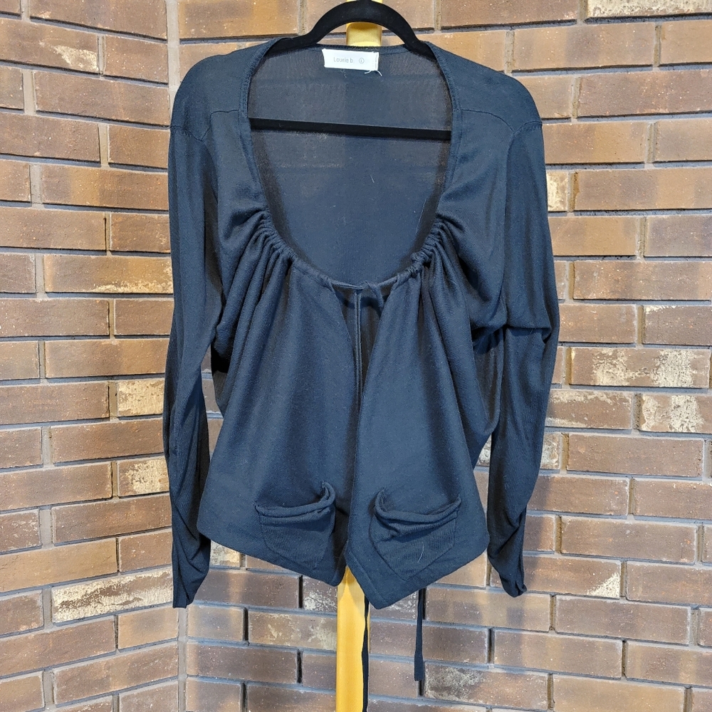 Laurie b high low draw string scoop neck roll tab long sleeve black
